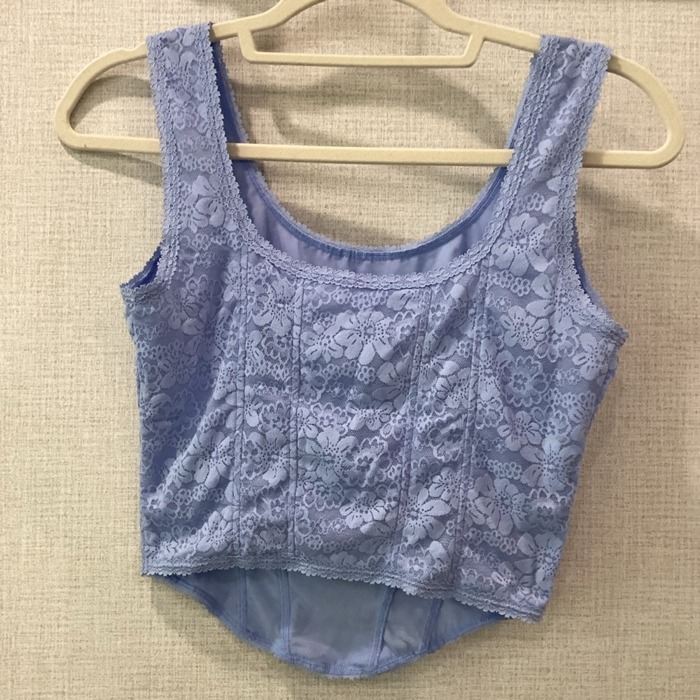 Victoria’s Secret Light Baby Blue Lace Corset Stretch Tank Top - Picture 2 of 3